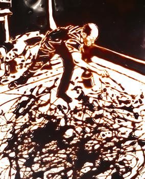 Imagem de um pintor a trabalhar, desenhada com calda de chocolate